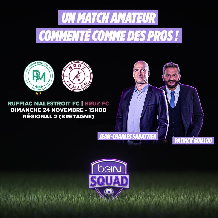 🎙️⚽️ Quel joueur amateur n’a pas rêvé voir ses prouesses commentées par des voix emblématiques du PAF ? 
Et bien les joueurs de Ruffiac Malestroit FC et <a href="/fcbruz/">FC BRUZ</a> auront la chance de voir leur rencontre de dimanche 24/11 être commentée par le meilleur duo de commentateurs de France