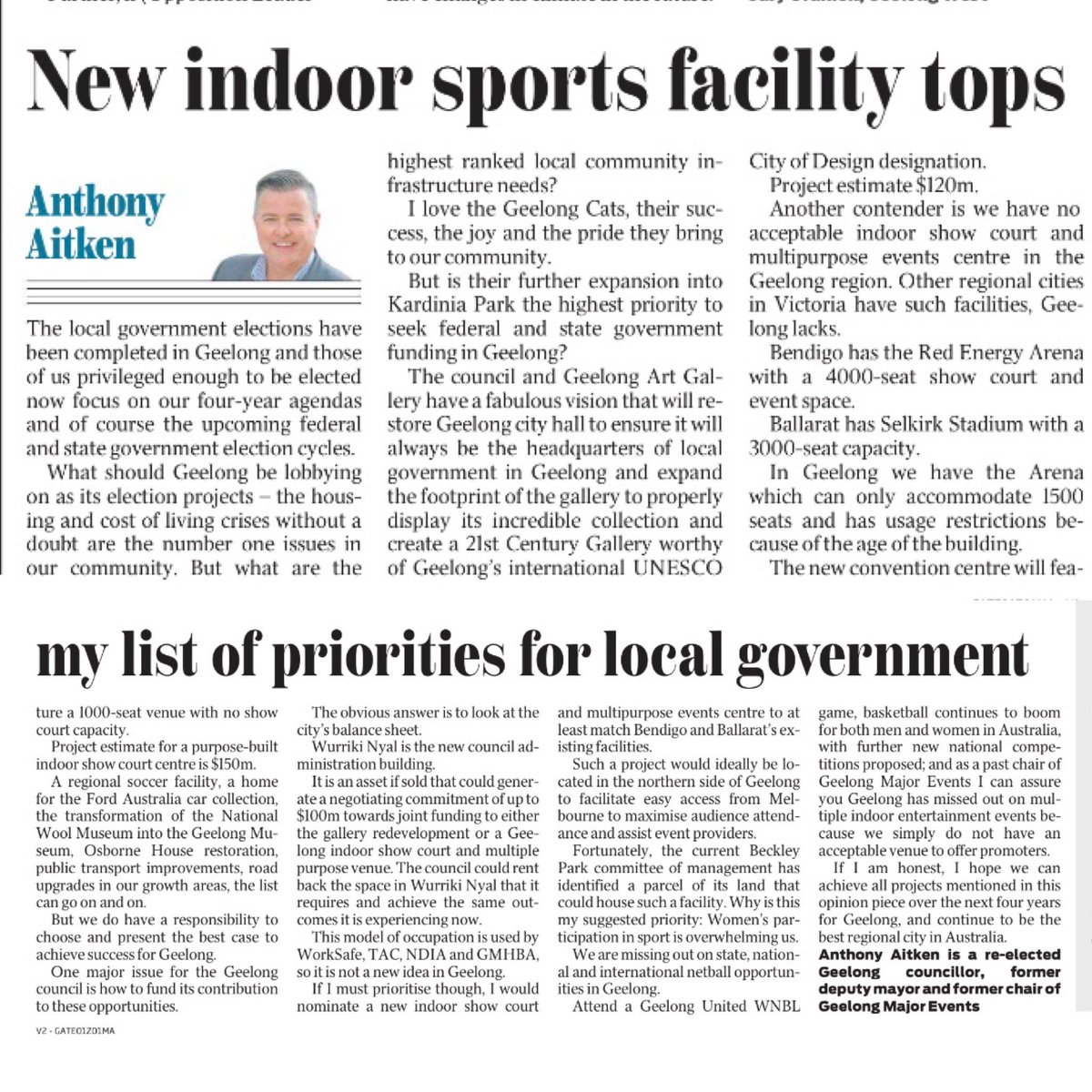 Cr Anthony Aitken (@cranthonyaitken) on Twitter photo My opinion piece in the <a href="/geelongaddy/">Geelong Advertiser</a> Sat 23rd November 2024. Thank you to the editor <a href="/NadjaFleet/">Nadja Fleet</a>
#AustraliasBestRegionalCity. My opinion piece in the <a href="/geelongaddy/">Geelong Advertiser</a> Sat 23rd November 2024. Thank you to the editor <a href="/NadjaFleet/">Nadja Fleet</a>
#AustraliasBestRegionalCity.