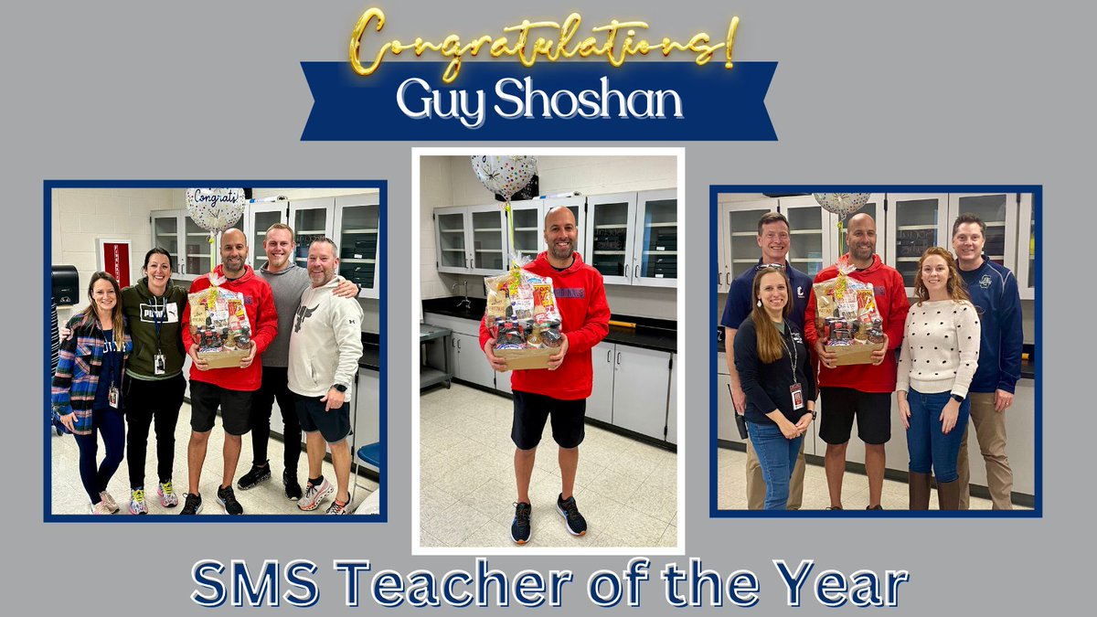 CONGRATULATIONS to our SMS Teacher of the Year, Coach Shoshan! Our building is a better place because of his hard work, dedication, kindness and always doing what is best for kids. We are #blessedwiththebestatSMS 💚🐺💙 #ThePack