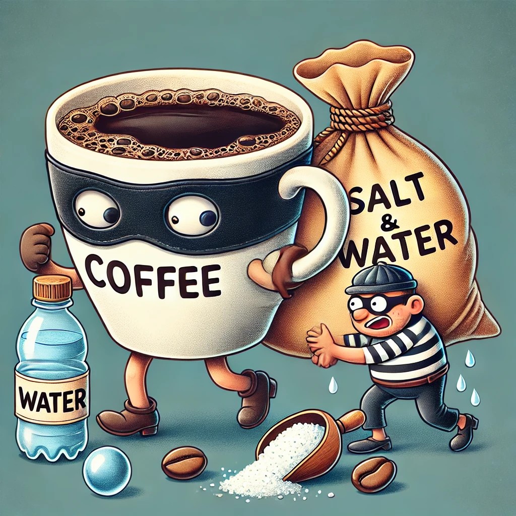 Kahve, doğal bir idrar söktürücüdür ve aynı zamanda idrar artırıcı etkisi vardır:
☕ 2 fincan kahve = 600 mg sodyum kaybı
 ☕4 fincan kahve = 1.200 mg sodyum kaybı
☕ 3 fincan kahve = +375 ml idrar artışı
 ☕6 fincan kahve = +750 ml idrar artışı
Kahve içtikten sonra kaybettiğiniz