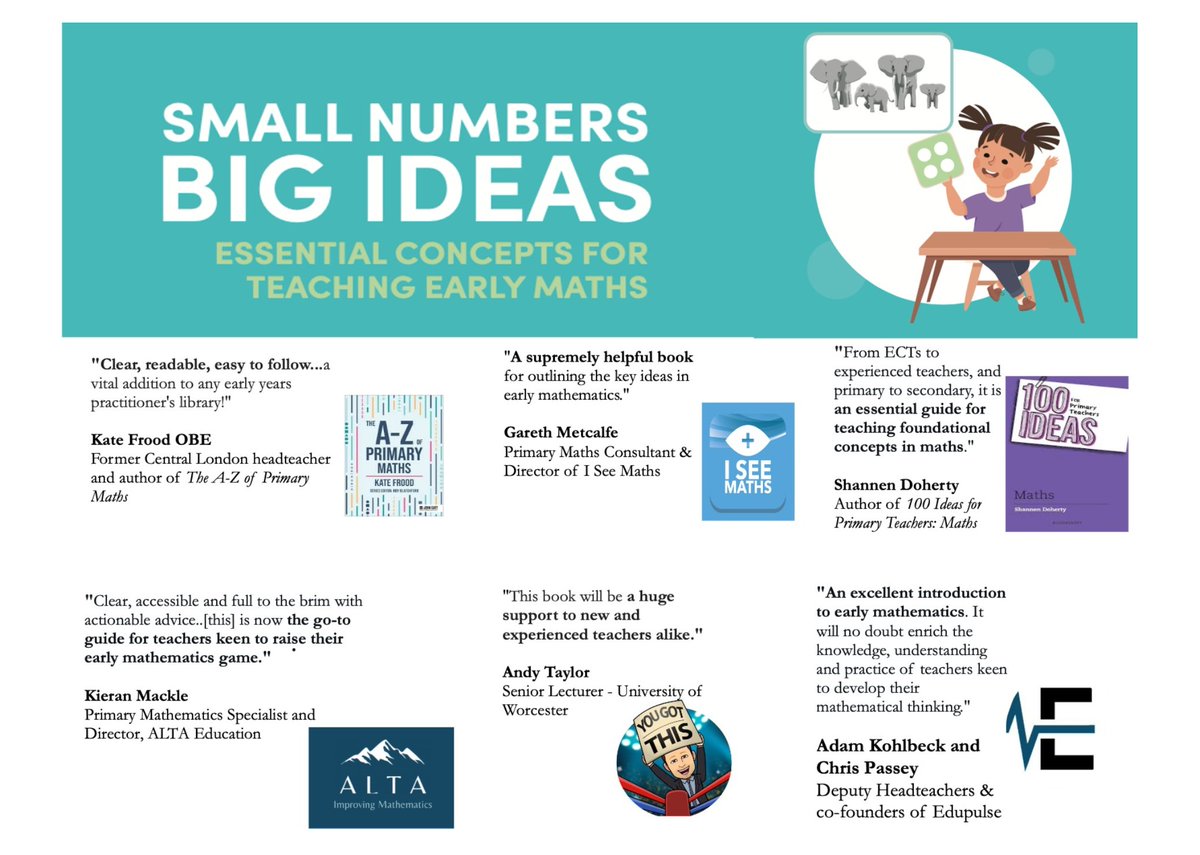 mathswithin10's tweet image. To celebrate the release of 'Small Numbers, Big Ideas' we've got a couple of free copies to give away!
Give this a like and repost then we'll pick two winners on December 1st!
amazon.co.uk/Small-Numbers-…
#EYFS #nursery #KS1 #maths #primarymaths #earlyyears #happyfriday #edchat