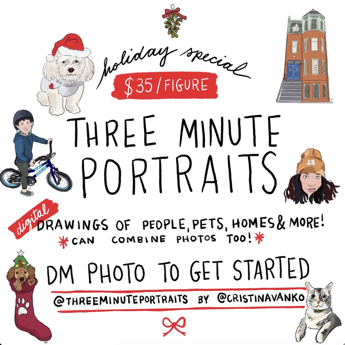 cristinavanko's tweet photo. hi! I'm drawing threeminuteportraits! send me a photo, and I’ll draw it up digitally. i draw, people, pets, places &amp; more. $35/figure. can combine photos too. DM me to get started! https://t.co/DEqIL3jlqW https://t.co/0QxA2vYF32