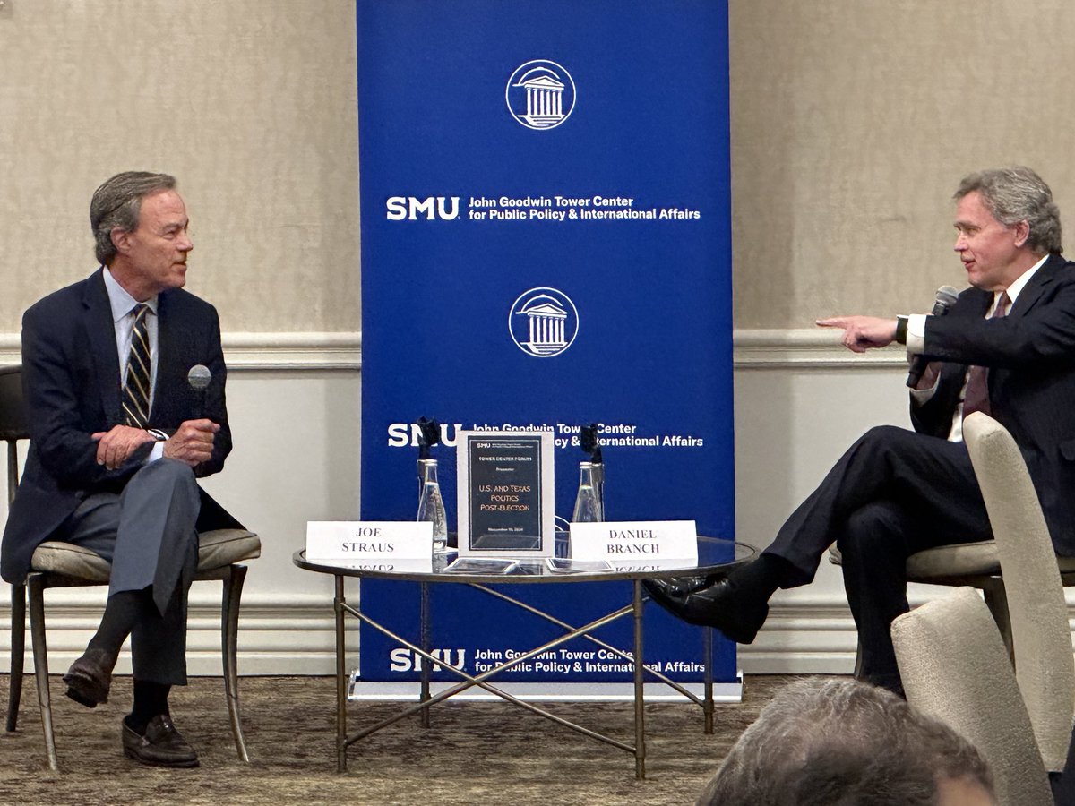 SpeakerStraus's tweet photo. Thank you to the @SMUTowerCenter for hosting @RepDanBranch and me for a
conversation about public service and the opportunities facing the Texas
Legislature. It was also great to see @laurawbush, @kaybaileyhutch, and Jeanne Tower Cox. #txlege https://t.co/ZE6k24KZg0