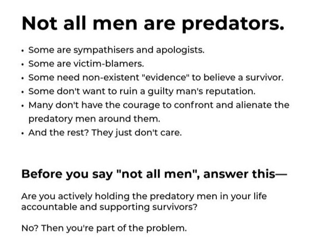Before you say "not all men", answer this;
Are you actively holding the predatory men in your life accountable and supporting survivors?
No? Then you are part of the problem.
#DarkMonday
#EndFemicideKE