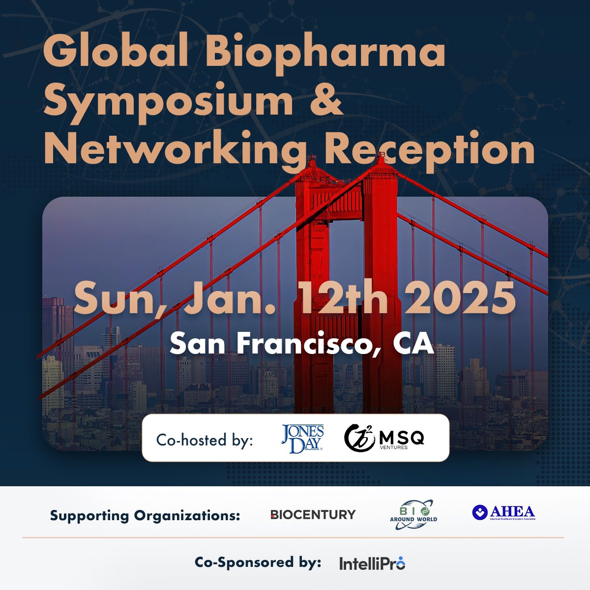 MsqVentures's tweet photo. We at MSQ are excited to host the Global Biopharma Symposium &amp; Networking Reception with our Co-Hosts, Jones Day on Sunday, January 12th 2025!

This is the biggest Biopharma event of the year!

Register today for the Global Biopharma Symposium &amp; Networking Reception https://t.co/Ru4HuY3Swv
