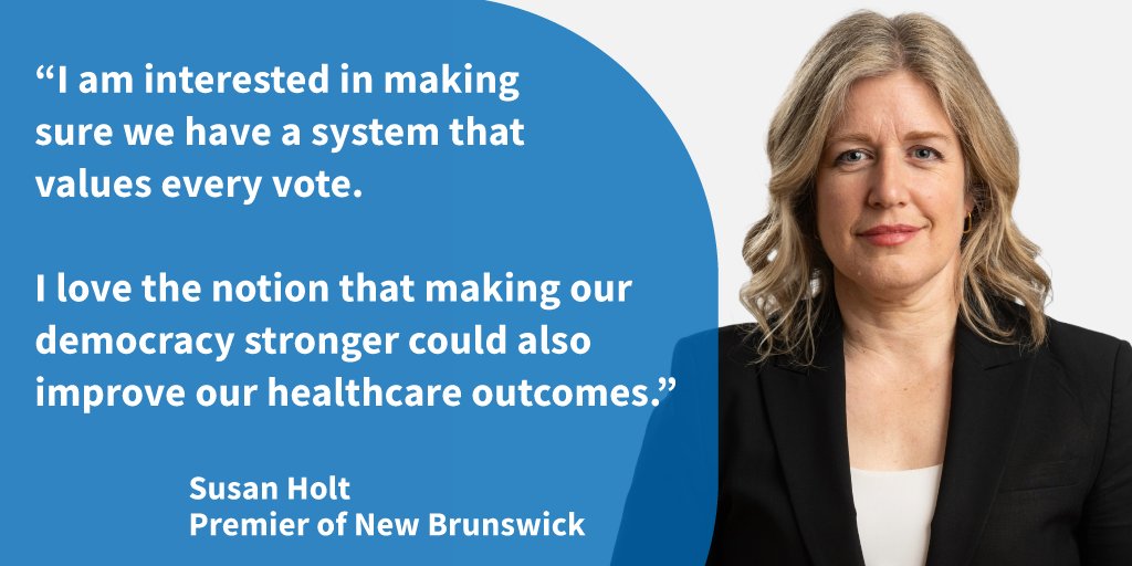 FairVoteCanada's tweet photo. Democracy should mean every vote counts, but NB’s FPTP system gave the Liberals 63% of the seats with just 48% of the vote in 2024. 

Premier @susanholt told CBC this morning she supports a Citizens' Assembly on Electoral Reform. 

Let’s make proportional representation happen! https://t.co/7l22TcHBGw