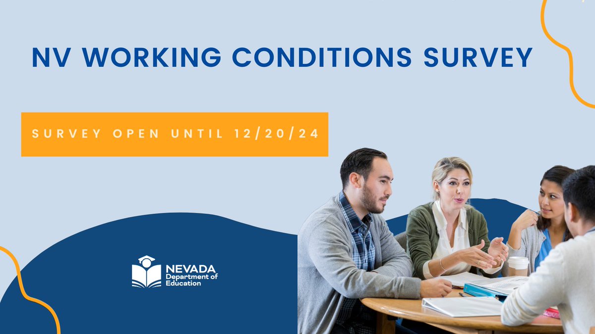 NvstateED's tweet photo. The new NV Working Conditions Survey is now open for all school staff. We want to hear from you! This statewide survey is an opportunity to share your voice confidentially about your school working conditions and how you feel at your school. Visit: https://t.co/Gm9tXnjcqX https://t.co/ipvPUTxdez