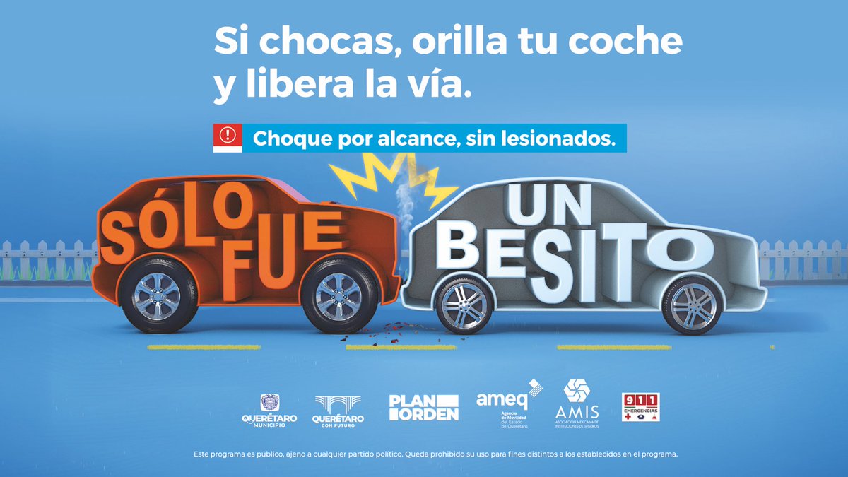 FeliFerMacias's tweet photo. ¿Choque menor sin lesionados? Orilla tu coche y libera la vía.

Recuerda que las aseguradoras van a responder y con esto mejoramos la movilidad en la ciudad.
#PlanOrden https://t.co/HnRuhkIyC0
