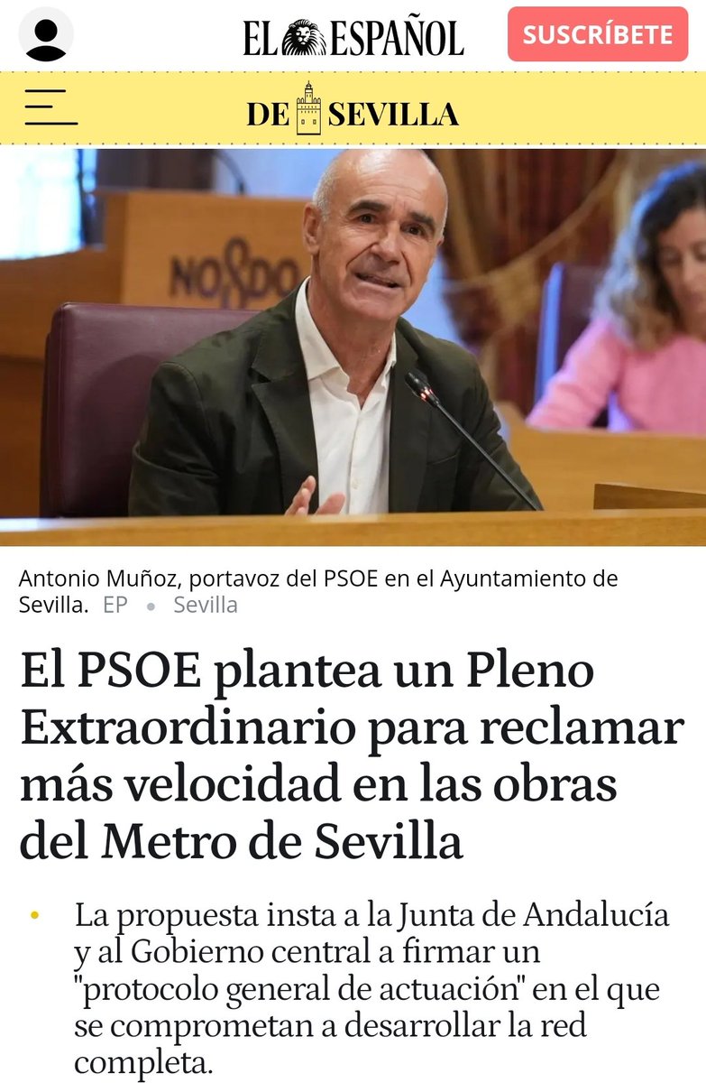 🚇PLENO EXTRAORDINARIO SOBRE EL METRO🚇

👉Se prevé que el <a href="/Ayto_Sevilla/">Ayuntamiento de Sevilla</a> acoja un pleno por la red de metro: ampliación de horarios, ampliación de trenes y agilización de los proyectos

🙏Buena noticia: Hacemos una llamada a la concordia a TODOS los partidos para que gane Sevilla