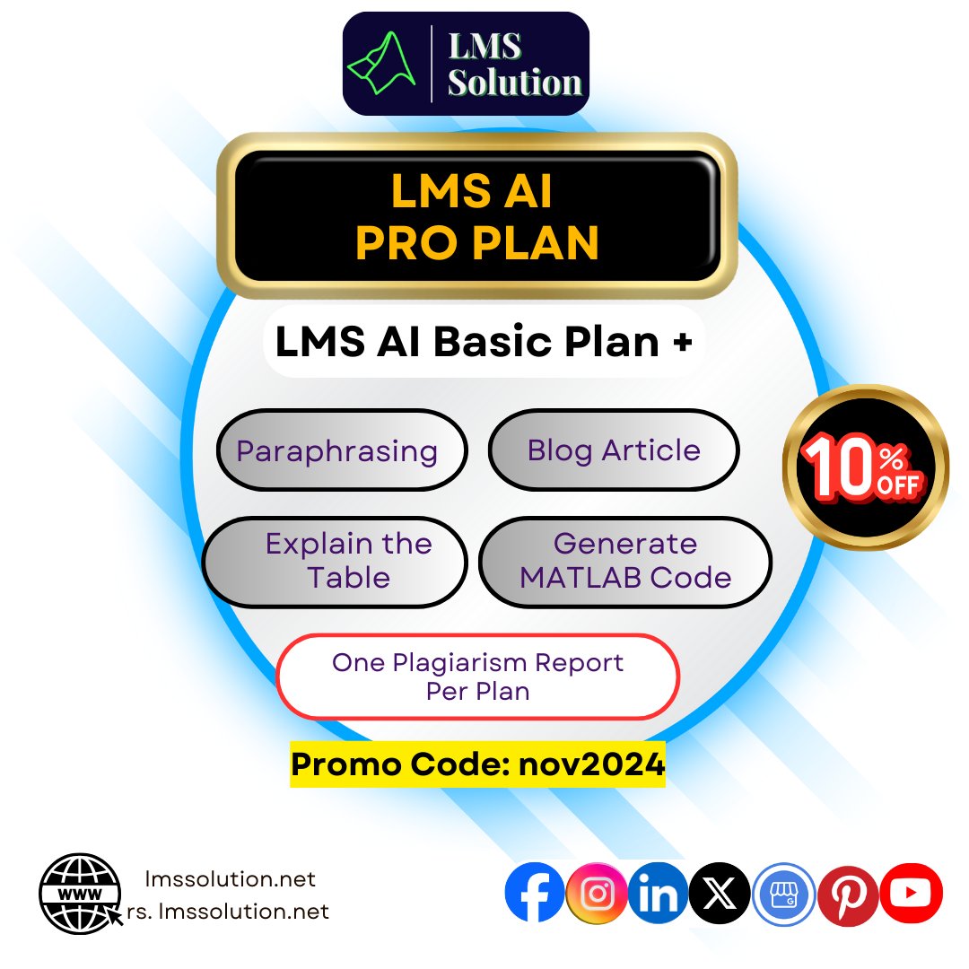 Lms_Solution's tweet image. LMS AI Pro Plan
rs.lmssolution.net/plans-pricing
#LMSAIPro #AIProPlan #PlagiarismReport #Turnitin #EdTech #LearningManagementSystem #ArtificialIntelligence #OnlineLearning #EducationTechnology #AI #LearningAnalytics #EducationalTools #DigitalLearning