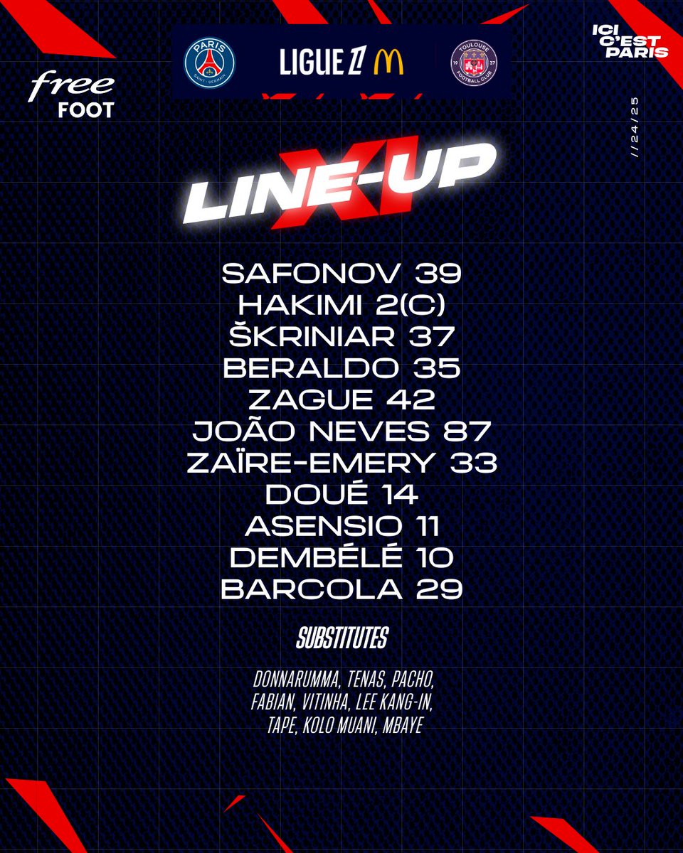 LCParisien's tweet photo. Voici la composition officielle du PSG pour le retour de la Ligue 1. ❤️💙 https://t.co/SNtXBkvnZF