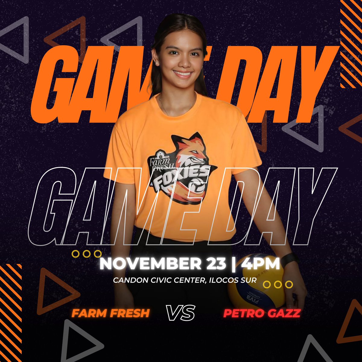 caitlinityofc's tweet photo. Game day!! Good luck Foxies🦊🧡

Get ready to show your support for Caitlin Viray and the whole Farm Fresh Foxies as they face Petro Gazz! https://t.co/5qxIMErcqx