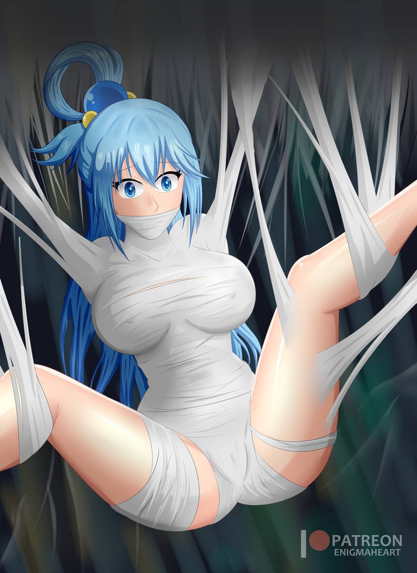 EnigmaHeartX's tweet photo. Aqua wrapped up in spiderwebs.
#Konosuba https://t.co/OSlkjr5ado