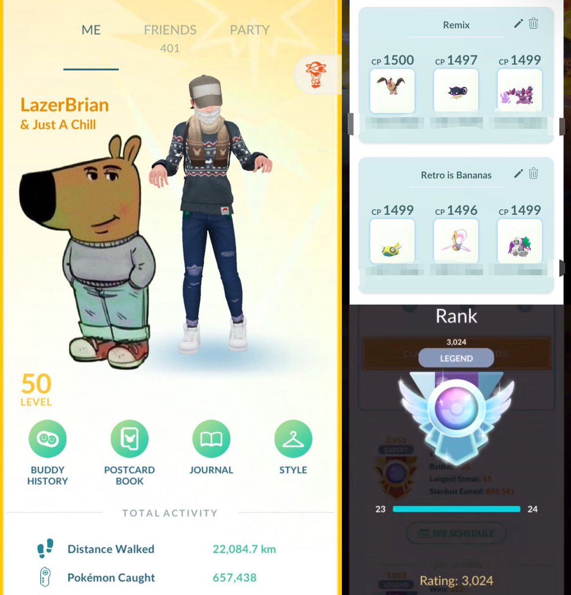 LazerBrianPoGo's tweet image. Just a chill trainer hitting legend in the Go Battle League

Season 20 ✅

Skipped too many weeks this season (cups looked awful) so had to do a big climb using these teams in Remix and Retro 

Ggs and and good luck to everyone on hitting their PvP goals this season! 
💛💙❤️