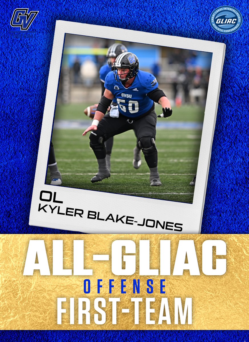 gvsufootball's tweet photo. Senior OC Kyler Blake-Jones is a First-Team All-GLIAC performer, the second All-GLIAC honor of his career. Blake-Jones was a key contributor to one of the best offensive lines in the country. #AnchorUp https://t.co/JWR7RIA6sg