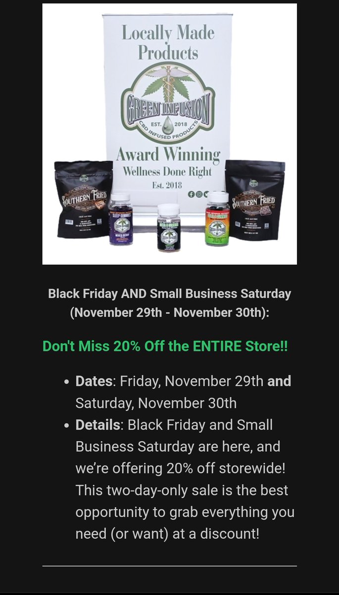 Greeninfusion's tweet photo. #Thanksgiving #BlackFriday #smallbusinesssaturday #sale
Dive in to these great deals!
https://t.co/cqLzS4ZMxC https://t.co/fgqkPmpdRe