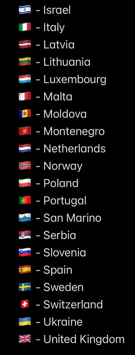 EurovisionPress's tweet photo. This is the official list of countries that will be participating in #Eurovision2025: 👇👇👇 https://t.co/NWnj1joDj5