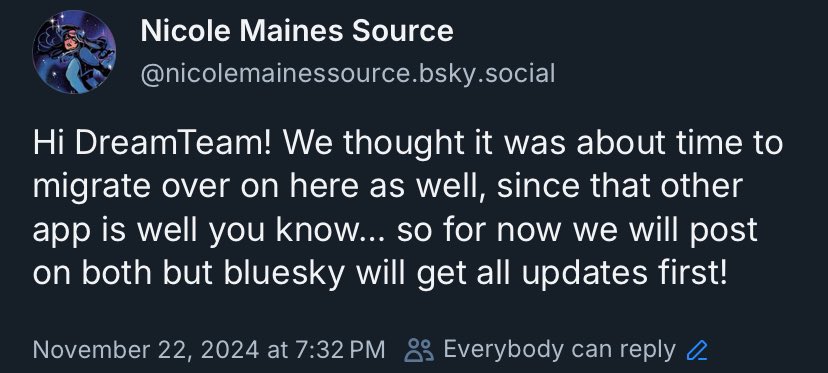 ltsdreamer's tweet image. Hi DreamTeam! We are going to slowly start to migrate over to 🦋 and for now post to both until we fully transition over and just post on bsky!
This is our sole account over there 🩵
bsky.app/profile/nicole…