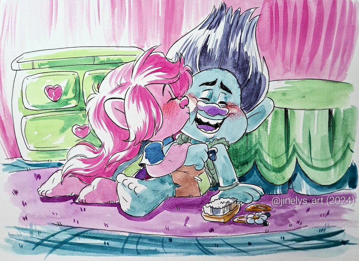 Jinelys_art's tweet photo. Friday afternoon #broppy #TrollsBandTogether #DreamWorksTrolls #watercolor #love #fanart #trollstwt https://t.co/s7EKE9obQh