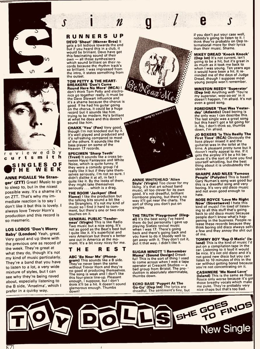 bongorama's tweet photo. 📝 Curt Smith of Tears For Fears reviews the latest singles in Record Mirror, March 1985… https://t.co/uolZBHNqui