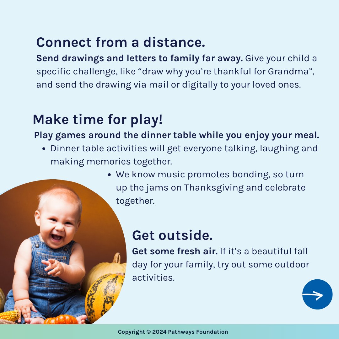PathwaysOrg's tweet image. Thanksgiving will be here soon - try some of our Thanksgiving activities for kids to keep those little hands and minds busy! From motor and sensory activities, trying new superfoods, bonding with family and even working on those executive function skills! #babydevelopment