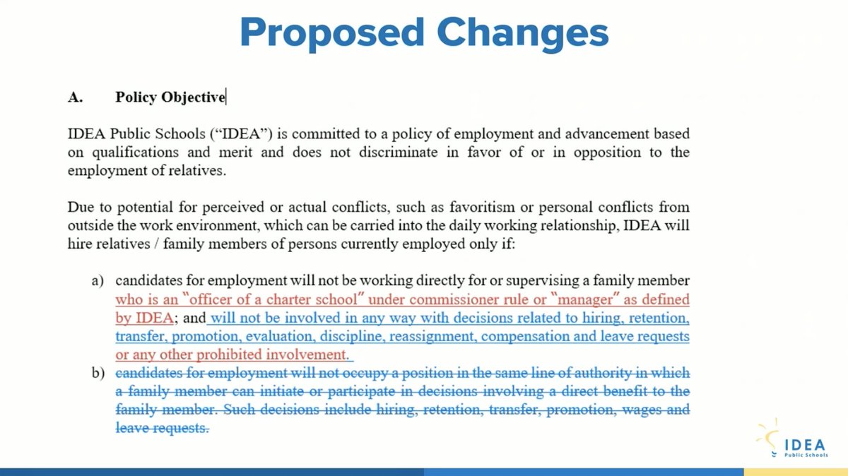 dmhj's tweet photo. The IDEA Public Schools board unanimously approved a new, less restrictive nepotism policy on Friday.

The new policy will provide IDEA with more "flexibility" to hire the spouses and children of current employees #rgv https://t.co/O8LfLpiGux