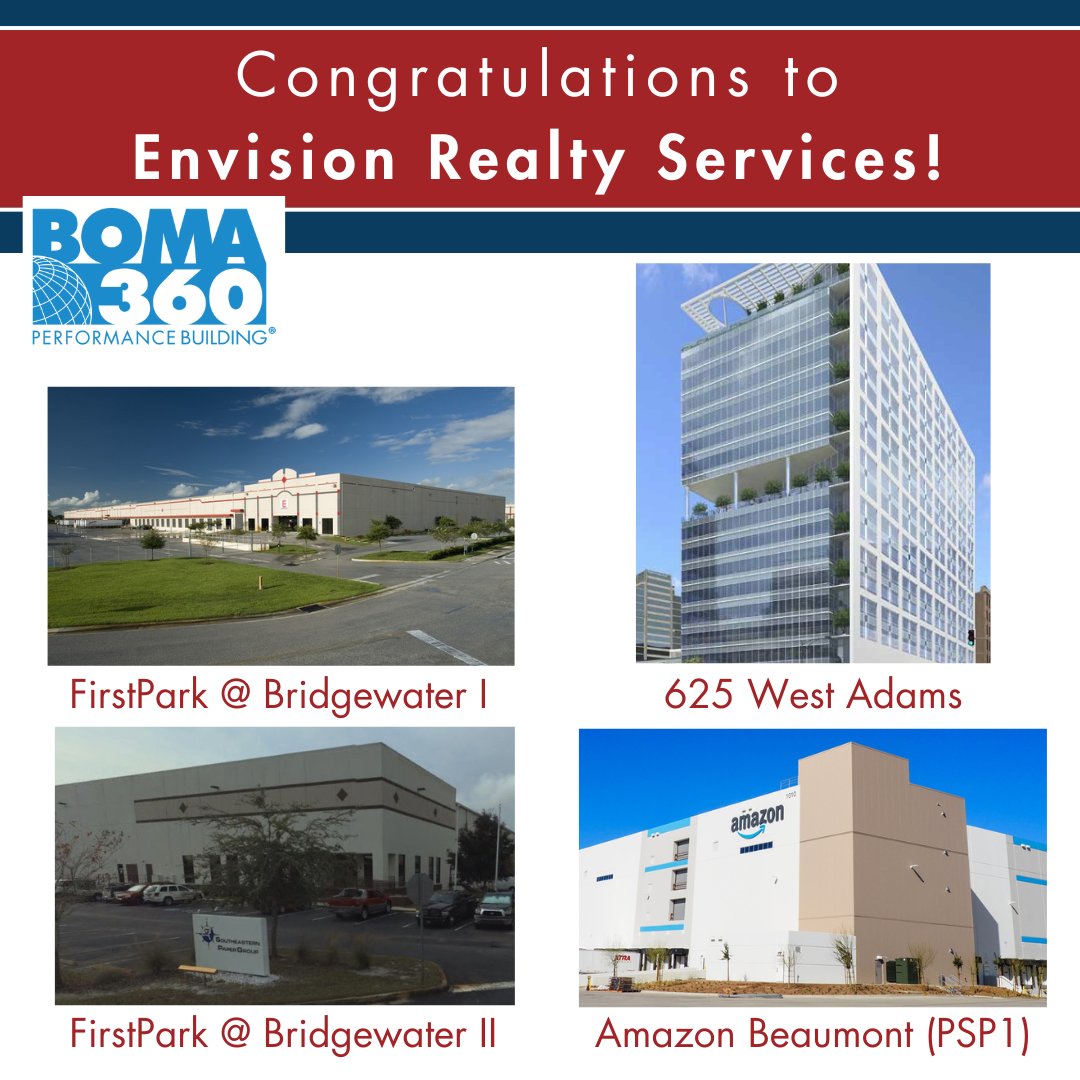 Congratulations to Envision Realty Services for earning the BOMA 360 Performance Program Designation for these buildings!