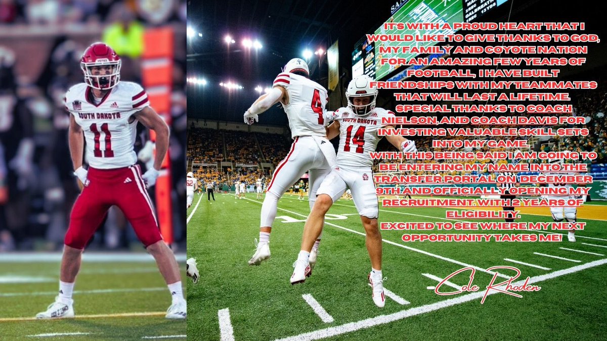 ColeRhoden7 (@colerhoden7) on Twitter photo Thank you USD, excited for the journey to come! DM for all game film! Thank you USD, excited for the journey to come! DM for all game film!