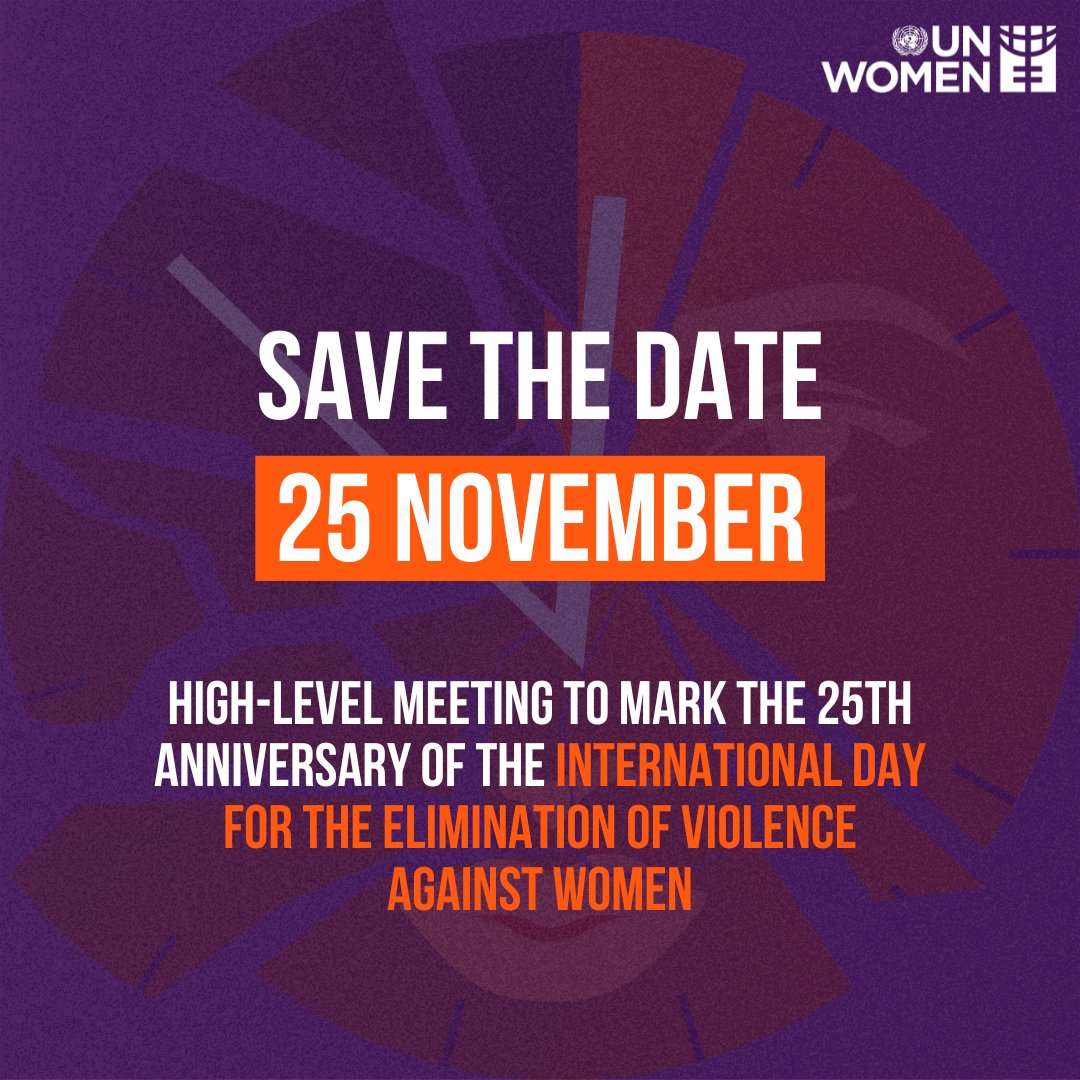 Join us on 25 November for the High-Level Meeting marking 25 years of the International Day to End Violence Against Women. 

Tune in to hear global leaders reflect on progress &amp; discuss strategies to protect women &amp; girls.

🕙10:00 EST
🔗unwo.men/9lxW50Ue2rP

#16Days #NoExcuse