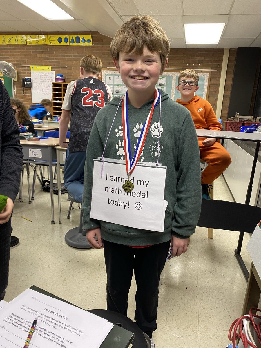 Hooray! Owen earned his math metal today. So proud of you! #BeEvergreen.