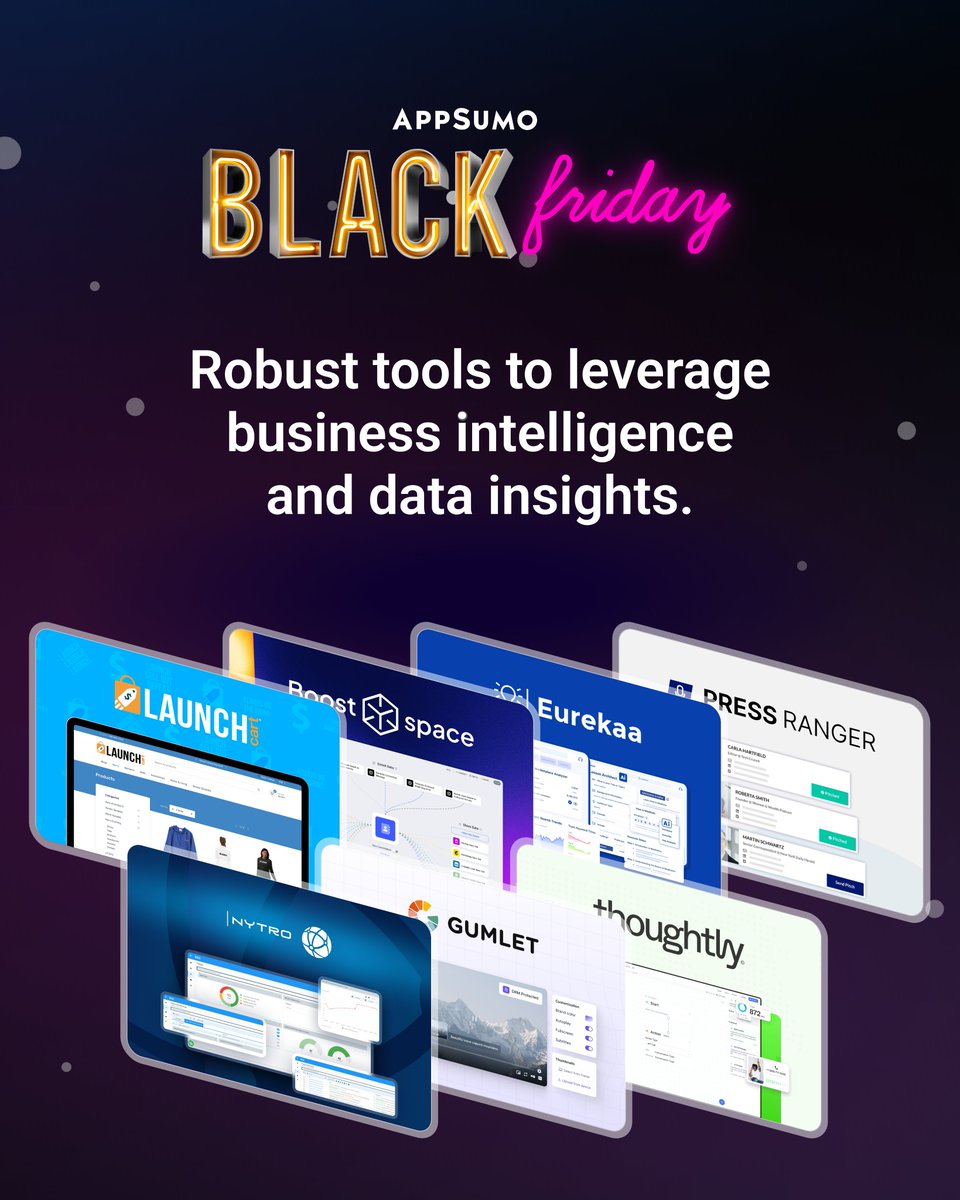 AppSumo's tweet photo. IT'S THE FINAL COUNTDOWN 🎵
LAST DROP = LEVERAGE BUSINESS INTELLIGENCE + DATA INSIGHTS.
🚨Get in on lowest the prices for 48 hrs!🚨
https://t.co/cB9afXAbRC

Ft. @LaunchCart @boostspace @gumlethq, https://t.co/AXONZaAvvN, https://t.co/gVujl4PQBV, Nytro SEO, &amp; Press Ranger https://t.co/psegkT8x1K
