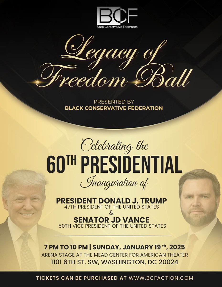 BCFOfficial_'s tweet photo. A historic victory, deserves a historic celebration. We couldn’t be more excited to invite you to attend a night of celebration at our Legacy of Freedom Presidential Inaugural Ball!

Secure your tickets and sponsorship packages today to be part of the celebration! https://t.co/8oDzw3n8MM