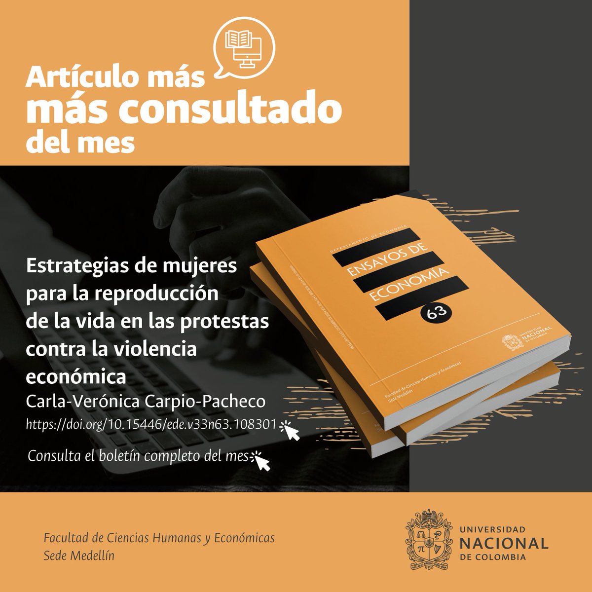 🙋‍♀️👩‍🔧👩‍🌾 Enfóque de género en el artículo más consultado. Se destaca el papel multifacético de la mujer en la economía mexicana y sus esfuerzos en la búsqueda de alternativas para lograr el sostenimiento de su hogar en un contexto de violencias económica: doi.org/10.15446/ede.v…