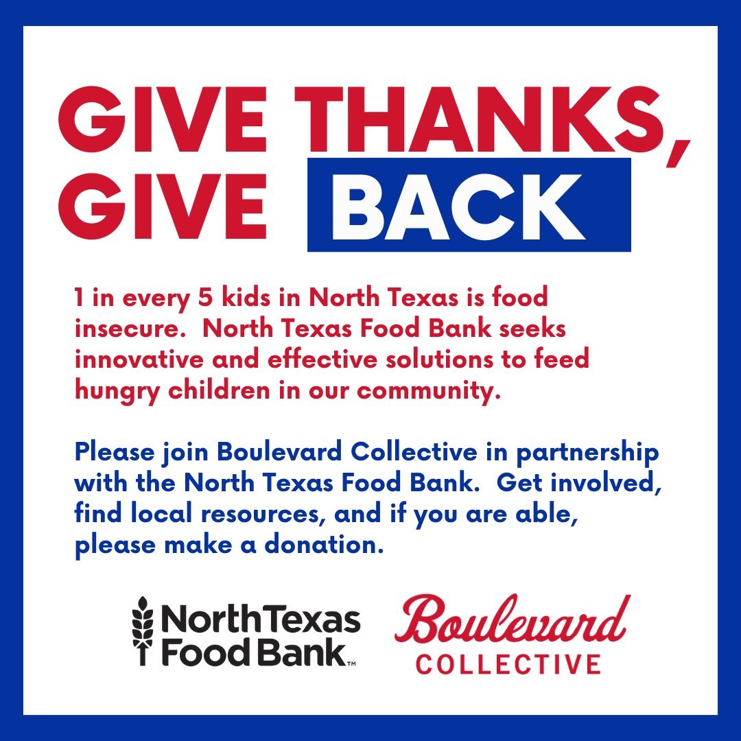 Visit northtexasfoodbank.org and join <a href="/TheBoulevardNIL/">Boulevard Collective</a> in helping to feed our community this holiday season.