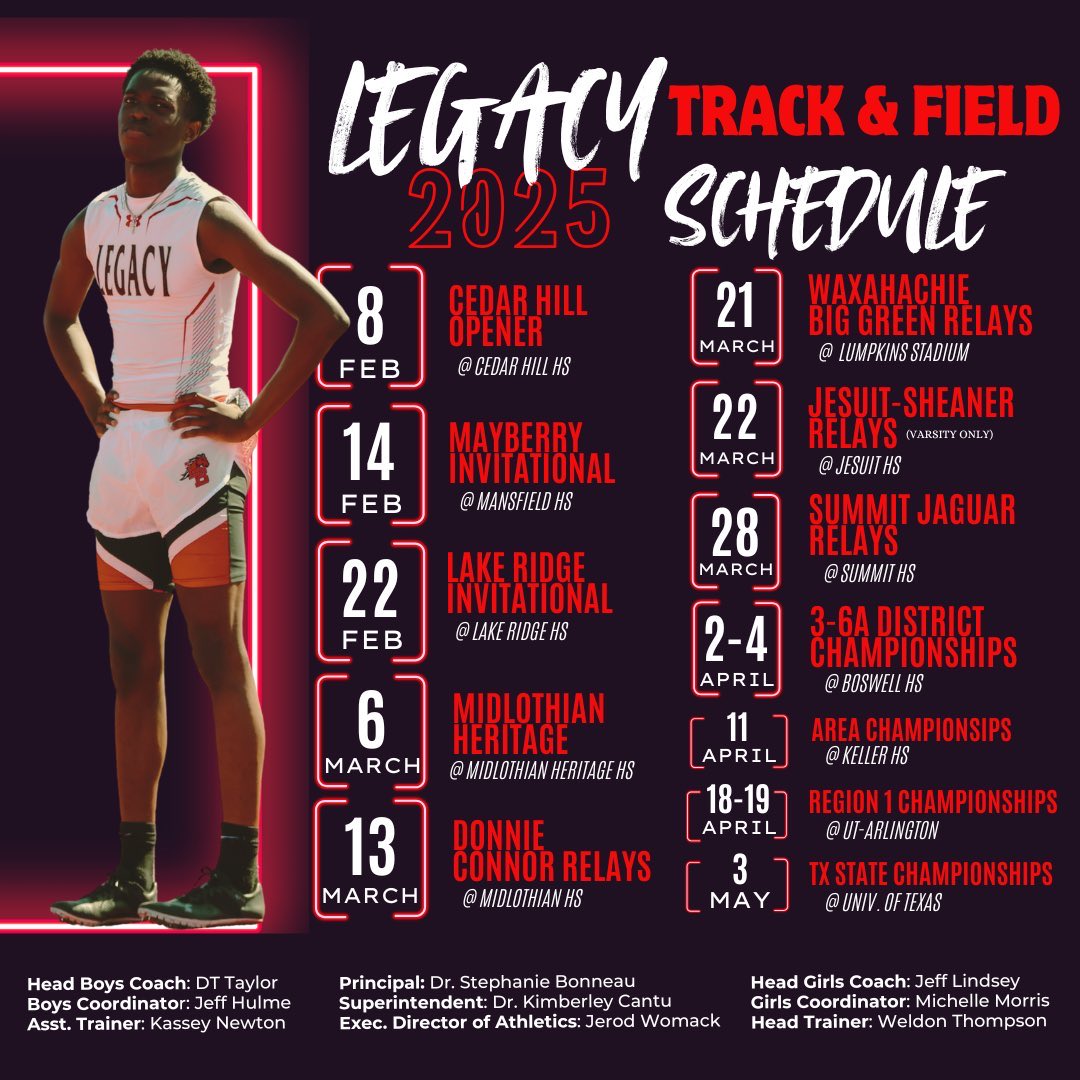 Legacy Boys Track (@legacytrack) on Twitter photo 2025 Legacy Track & Field Schedule … clear your calendars, support the Broncos‼️🛠️ <a href="/MISDathletics/">MISD Athletics Dept.</a> <a href="/broncoxc/">Legacy Bronco XC/Trk</a> <a href="/therideronline/">Legacy Student Media</a> 2025 Legacy Track & Field Schedule … clear your calendars, support the Broncos‼️🛠️ <a href="/MISDathletics/">MISD Athletics Dept.</a> <a href="/broncoxc/">Legacy Bronco XC/Trk</a> <a href="/therideronline/">Legacy Student Media</a>