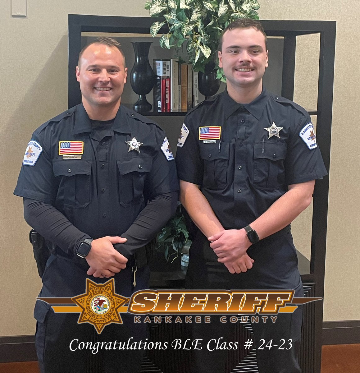Please join me in congratulating our newest Corrections Officers, Officer A. Hosman &amp; Officer C. Martin.  Both officers graduated in DuPage Co. from Basic Corrections earlier this afternoon.  We wish them the very best in a long &amp; rewarding career in Kankakee County.  Stay Safe!
