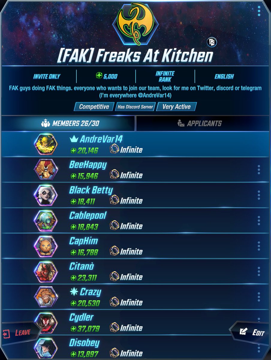 AndreVar14 (@andrevar14) on Twitter photo Hi all. There are several free places in our alliance again, if you are at least in the top 800 of the ladderer rating and are interested in the competitive component of this game, write me in private messages.
#MarvelSnap
<a href="/MARVELSNAP/">MARVEL SNAP</a> Hi all. There are several free places in our alliance again, if you are at least in the top 800 of the ladderer rating and are interested in the competitive component of this game, write me in private messages.
#MarvelSnap
<a href="/MARVELSNAP/">MARVEL SNAP</a>