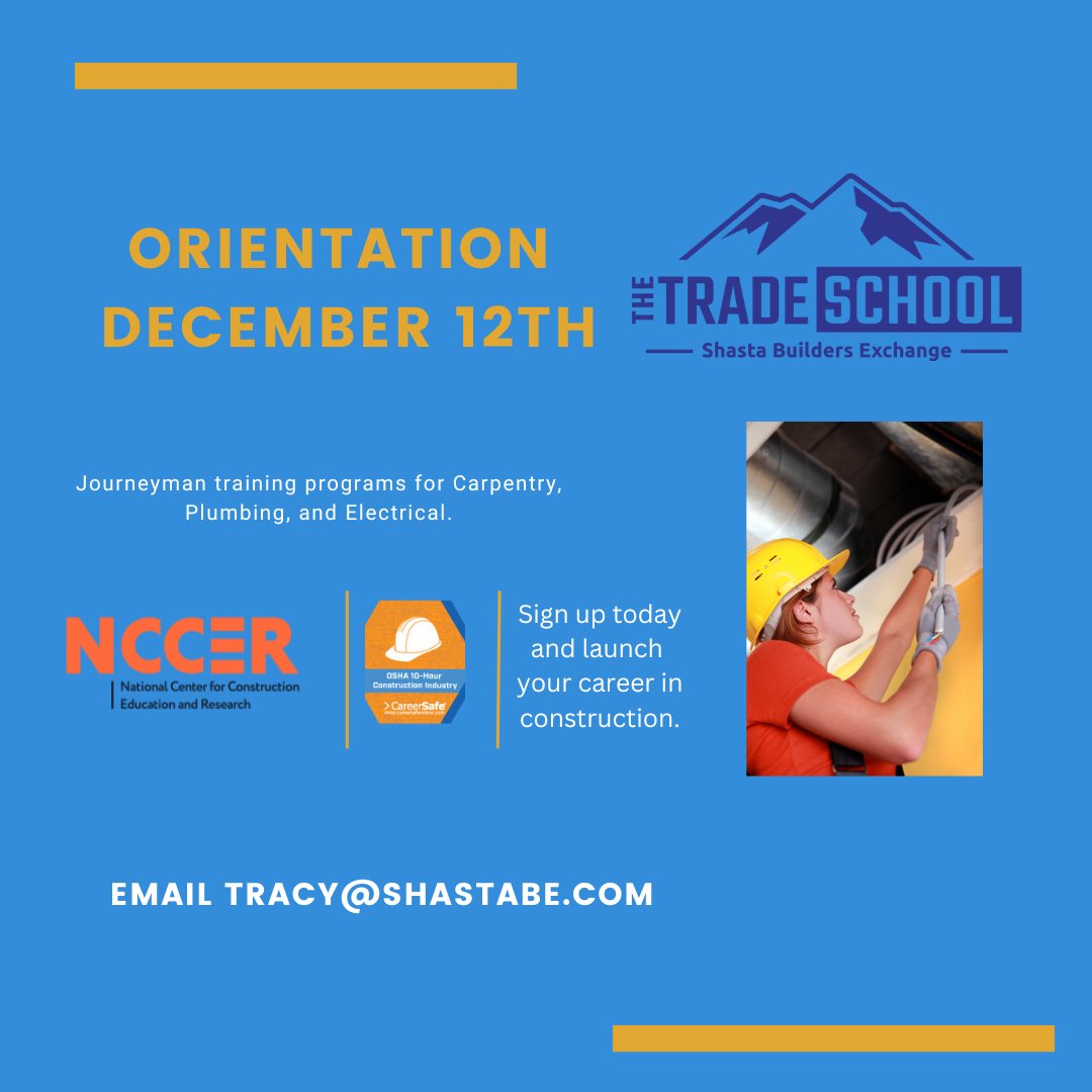 Time for new cohorts to form. First step - Orientation.
If you're interested in attending classes in the spring of 2025, then please email tracy@thetradeschool.org for a spot at Orientation.
#TrainBuildSucceed #CareersinConstruction