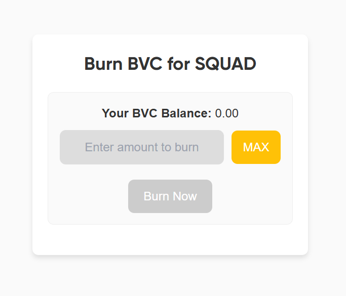 🔥 It’s Official: BVC to SQUAD Converter is LIVE! 🔥

I’m proud to announce a major milestone in uniting <a href="/BlackVeMarket/">Black ⓥ</a> and <a href="/TurtleLabsV/">TurtleLabs.vet 🐢</a>. The $BVC to $SQUAD Converter is here to bring you into the next stage of Web3 innovation.

✨ How to Convert:

1️⃣ Burn your BVC tokens.
2️⃣