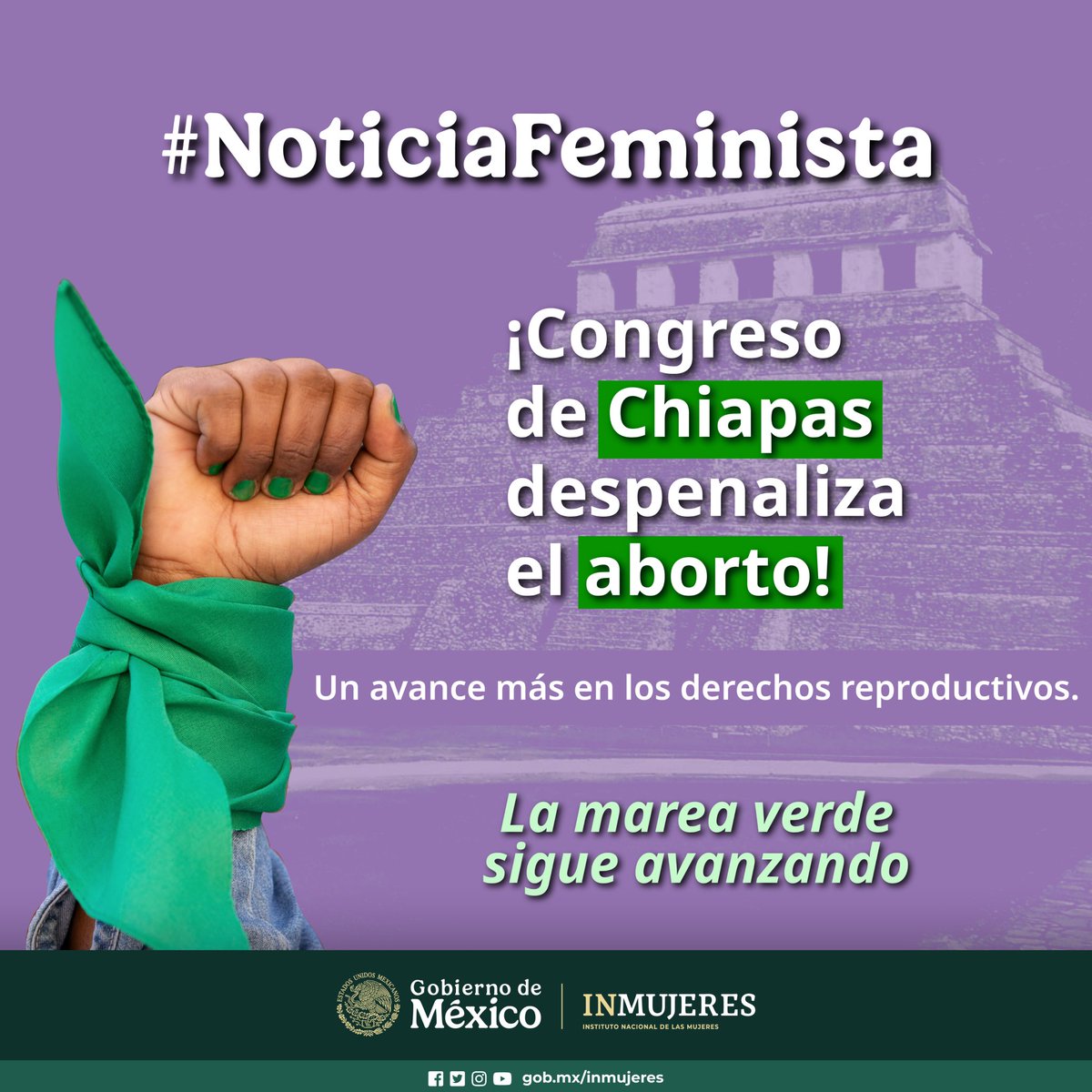 ¡Avanza la #MareaVerde en México! 🌿

El Congreso de Chiapas despenaliza el aborto y reconoce el derecho de las personas gestantes a decidir sobre el propio cuerpo. Este es un paso más hacia la justicia, la igualdad y la libertad.