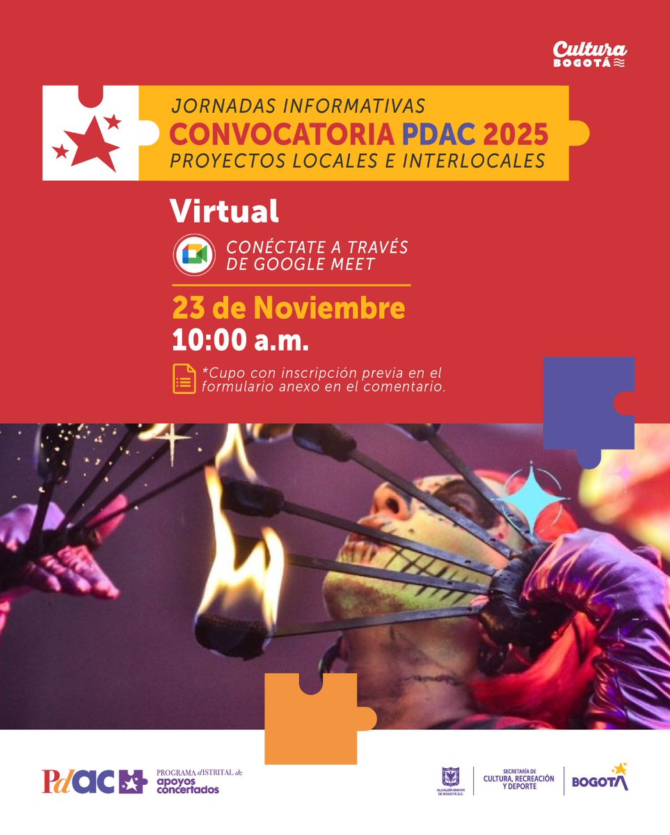 CulturaenBta's tweet photo. 📢 ¡Entérate de las novedades del Programa Distrital de Apoyos Concertados!

¿Estás listo para impulsar tus proyectos locales e interlocales? 🚀📝 Acompáñanos en nuestra Jornada Informativa este sábado 23 de noviembre a las 10:00 a.m. y conoce todo sobre las actualizaciones del programa que apoya el arte, la cultura y el desarrollo comunitario.

✅ Inscríbete aquí: https://t.co/DpHxUiNtRe