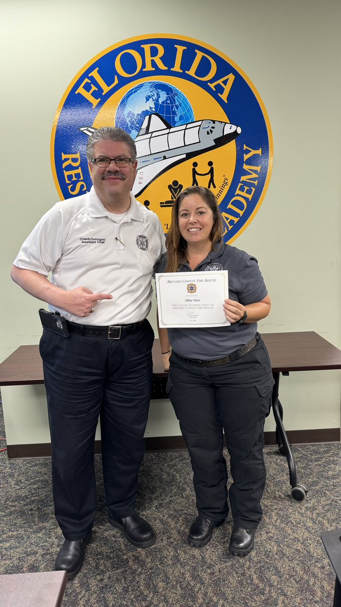 Great way to wrap-up the week, thanking &amp; celebrating one of our employee's 5 year anniversary with the department.  Job well done &amp; thank you for being part of the #BCFREMS team! Our people, the best part of BCFREMS. #EMS #WeLoveOurPeople #BrevardStrong #EMSOfficer