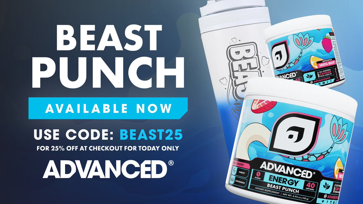My NEW SHAKER and BEAST PUNCH FLAVOR are now available! You can get 25% off with code BEAST25 until tomorrows shop! Then BEAST20 for the week after: advanced.gg/pages/partner-…