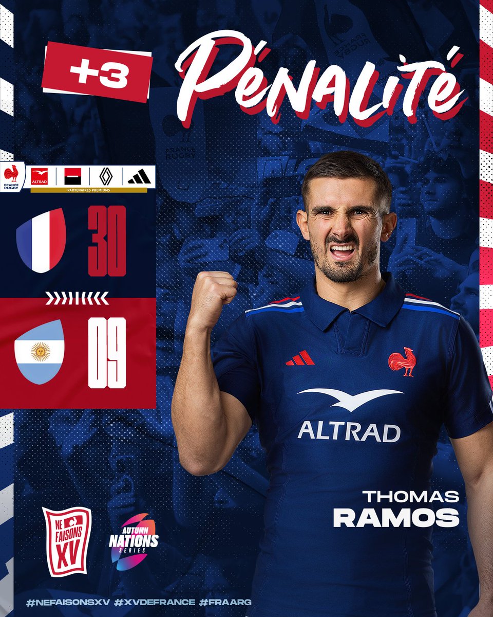 FranceRugby's tweet image. ⏱️ 40’ | 🇫🇷🇦🇷 
Thomas Ramos passe à nouveau une pénalité de longue distance.
#FRAARG #XVdeFrance #NeFaisonsXV