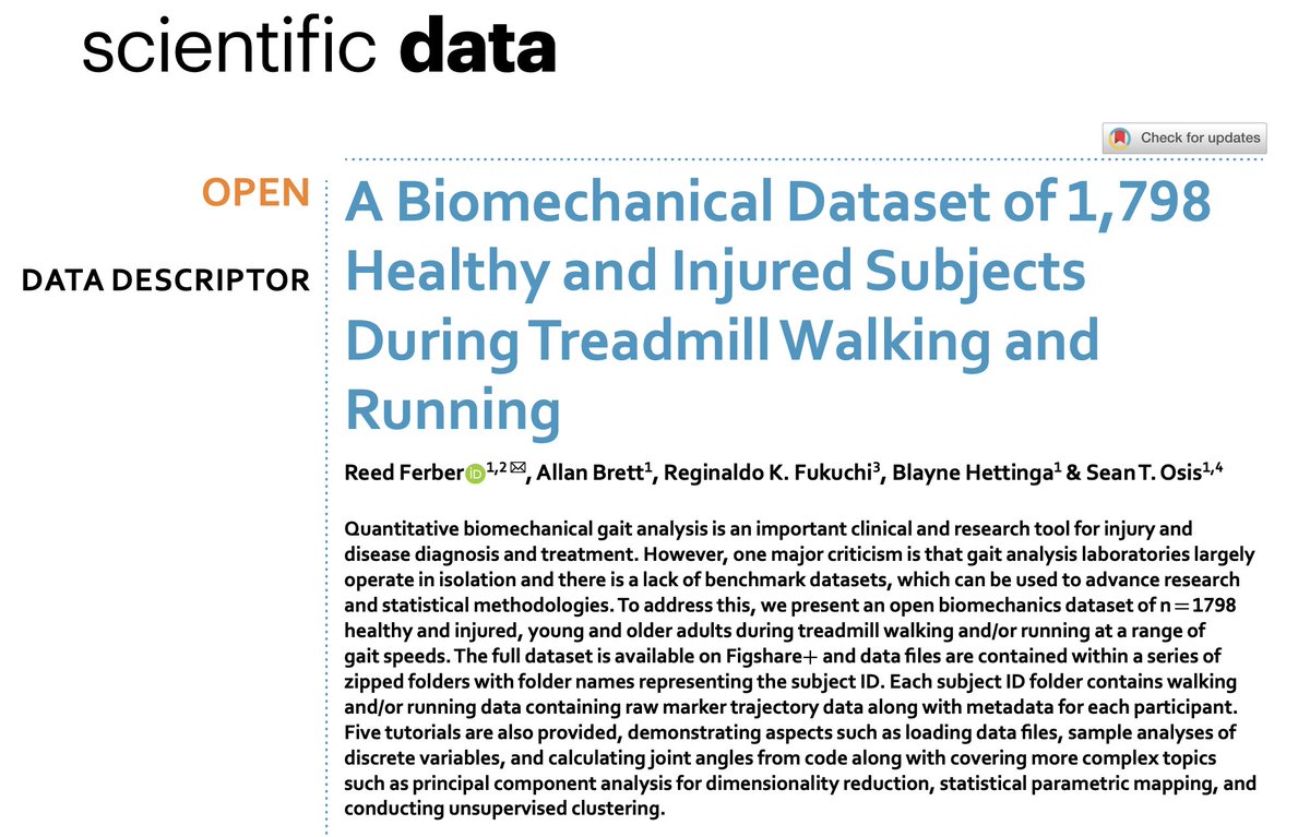 👀 🤯 Massive new #biomechanics dataset: 1,798 healthy and injured participants during treadmill walking and running 🏃🏽‍♀️ 👏🏽