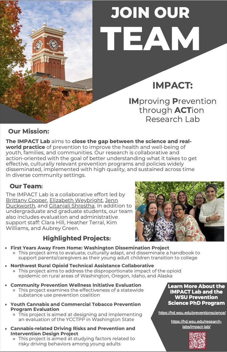 The WSU IMPACT Lab is recruiting graduate students and will hold an informational webinar on Monday, December 9 from 12-1pm PT. Contact the lab for Zoom information.