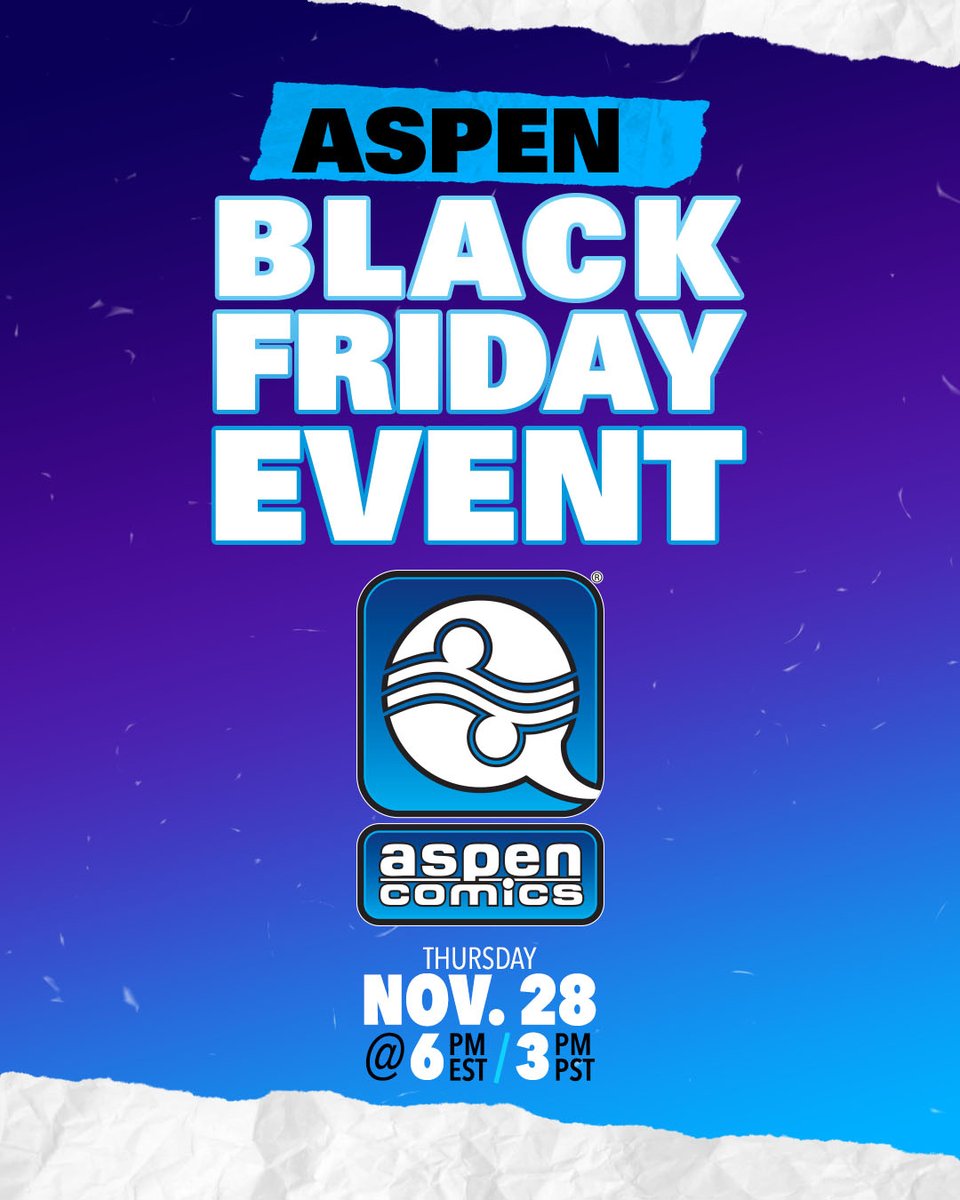 AspenComics's tweet image. The Aspen Holidays are almost here!
We're excited to share that next week our Black Friday Event returns, with site-wide AspenStore discounts and exclusive Ekos specials.
The festivities begin next Thursday, November 28th at 3 PM PST | 6PM EST
#aspenstore #aspencomics