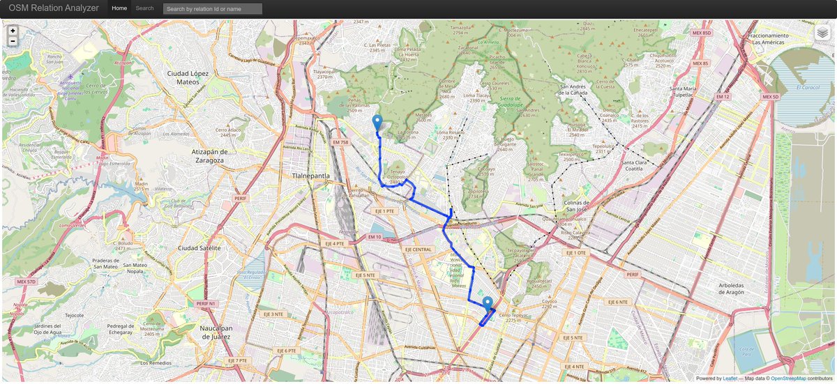 asalmendez's tweet image. Listo mi primer mapeo de ruta de transporte público en #OpenStreetMap, esta línea es parte de la Ruta 88 ramal Metro Deportivo 18 de Marzo-Unidad Tenayo. Los próximos días ya la podrán consultar con paradas y todo.
Los invito a colaborar y aprender en los curso de @TrufiAssoc.