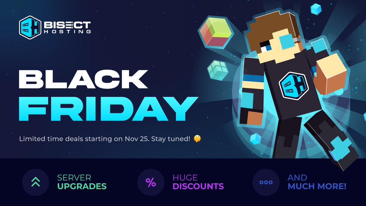 BisectHosting's tweet image. Black Friday is coming! 😎

Get ready for server upgrades, discounts, and more 👀