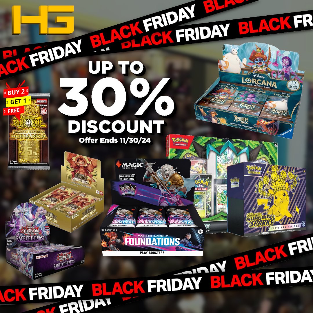 DEALS DEALS DEALS!

Starting 11/26/24, we're running our Black Friday sale!

You get savings, you get more store credit, you get plenty of deals! 

Come in all of next week to get your Black Friday savings at Hyperion Games!